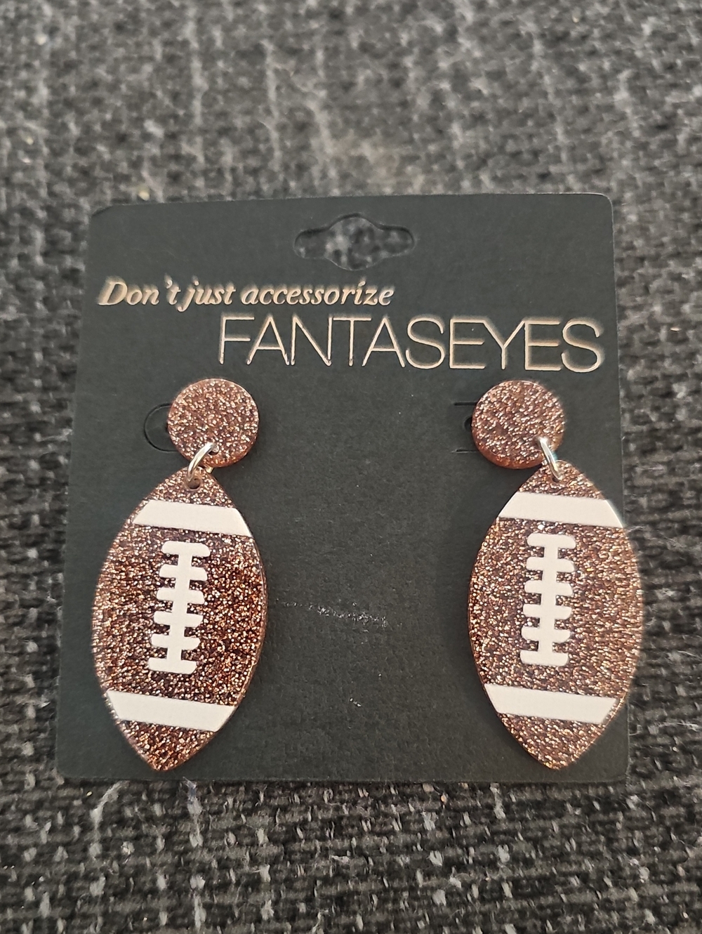 Glitter Football Dangle Earrings - Brown